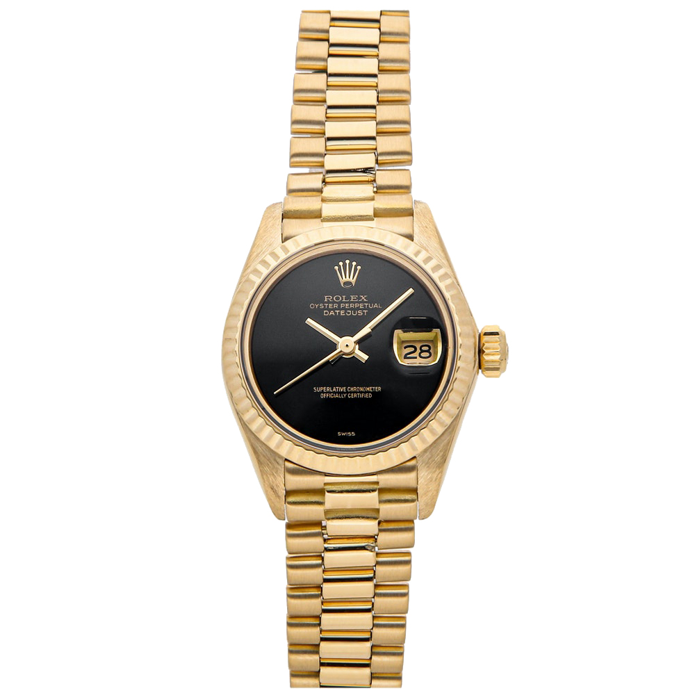 Rolex Black 18K Yellow Gold Datejust 69178 Women's Wristwatch 26 MM