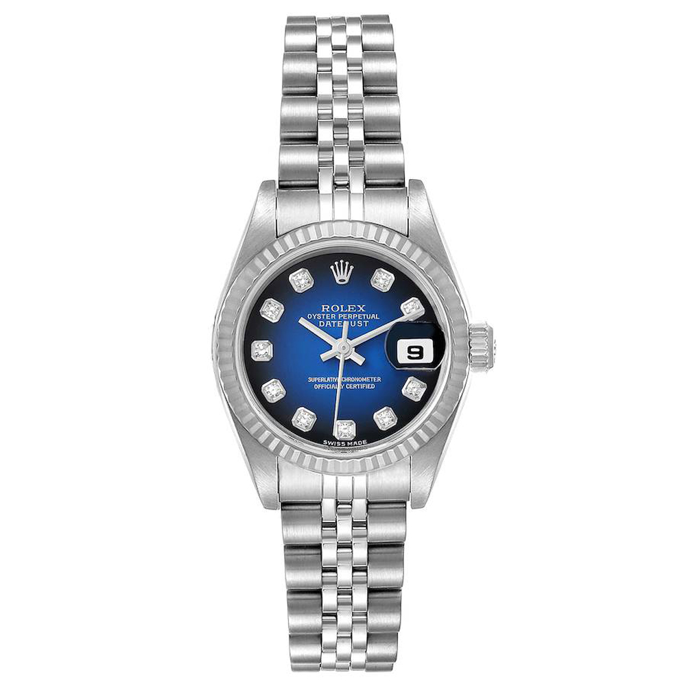 Rolex Blue Diamonds 18K White Gold And Stainless Steel Datejust 79174 Women's Wristwatch 26 MM