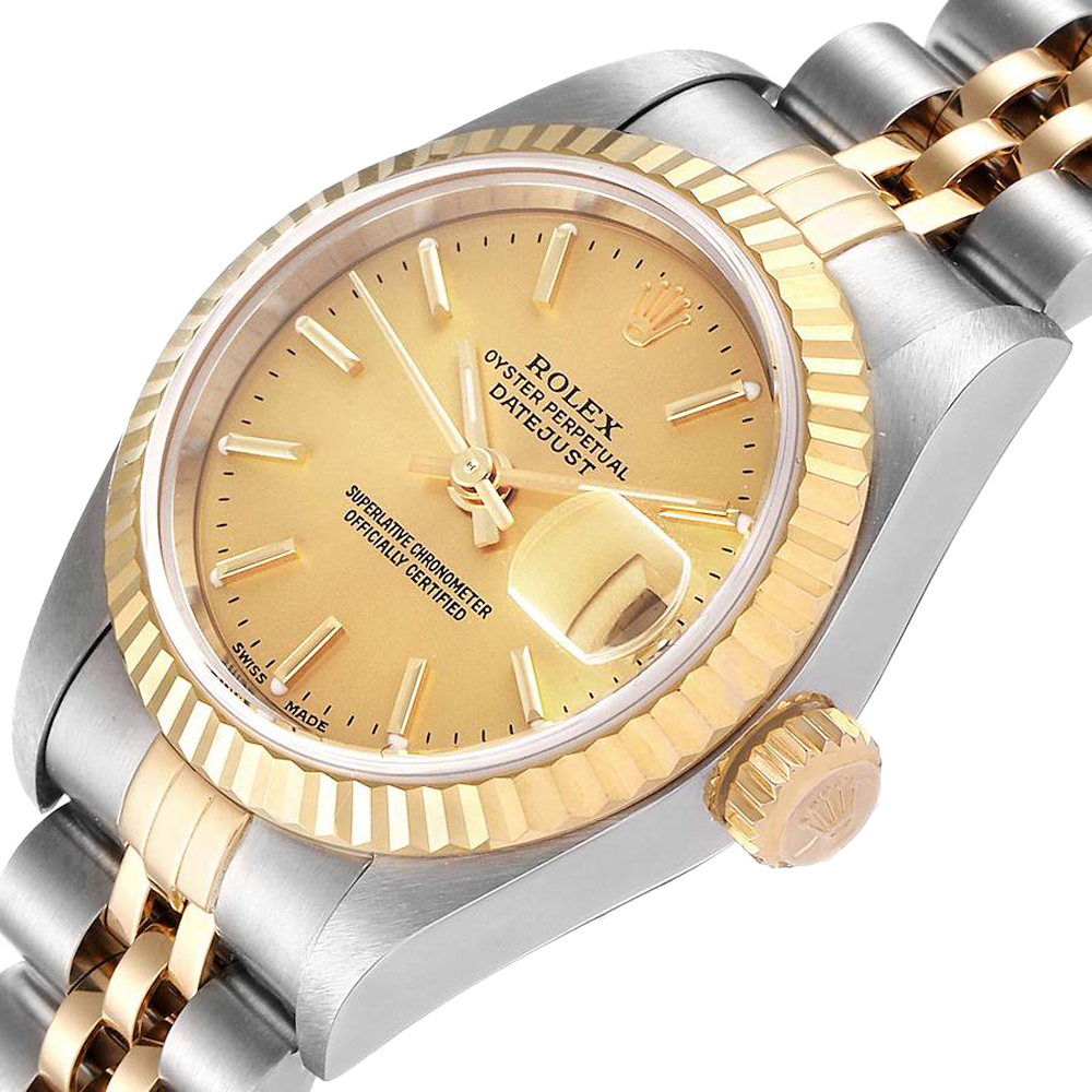 Rolex Chammpagne 18K Yellow Gold And Stainless Steel Datejust 79173 Women's Wristwatch 26 MM
Rolex Chammpagne 18K Yellow Gold And Stainless Steel Datejust 79173 Women's Wristwatch 26 MM