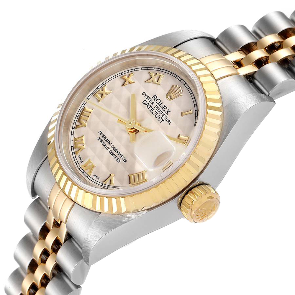 Rolex MOP 18K Yellow Gold Stainless Steel Datejust 79173 Pyramid Women's Wristwatch, White
Rolex MOP 18K Yellow Gold Stainless Steel Datejust 79173 Pyramid Women's Wristwatch, White