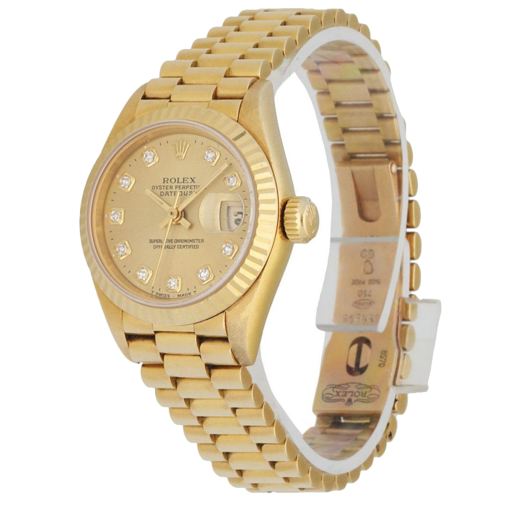 Rolex Champagne Diamonds 18K Yellow Gold Datejust 69178 Women's Wristwatch 26 MM
Rolex Champagne Diamonds 18K Yellow Gold Datejust 69178 Women's Wristwatch 26 MM