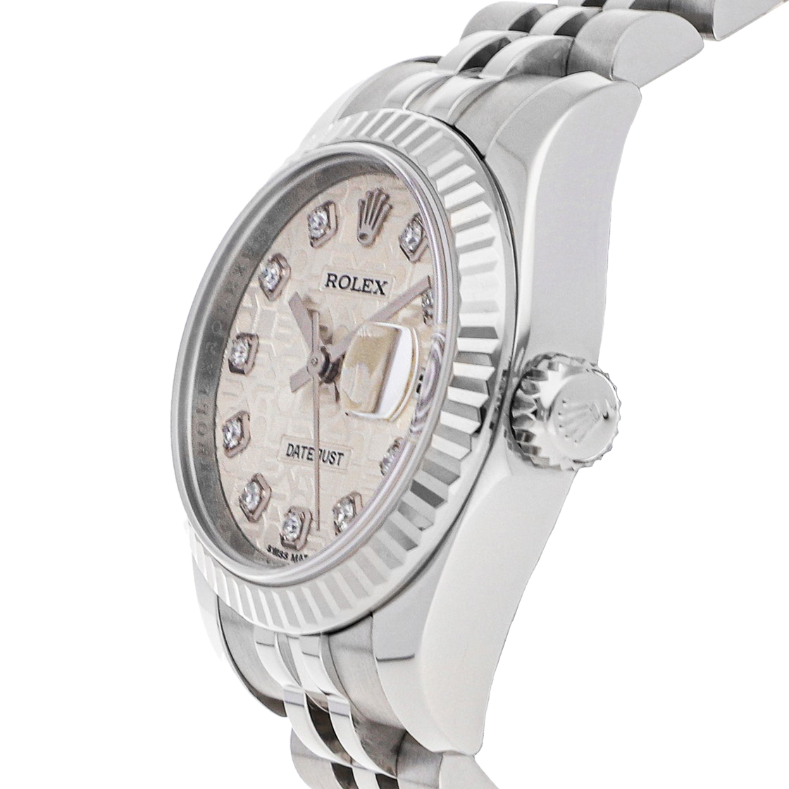 Rolex Silver Stainless Steel 18K White Gold Diamond Datejust 179174 Women's Wristwatch
Rolex Silver Stainless Steel 18K White Gold Diamond Datejust 179174 Women's Wristwatch