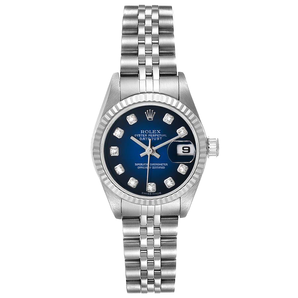 Rolex Blue 18K White Gold Diamond Datejust 79174 Women's Wristwatch 26MM