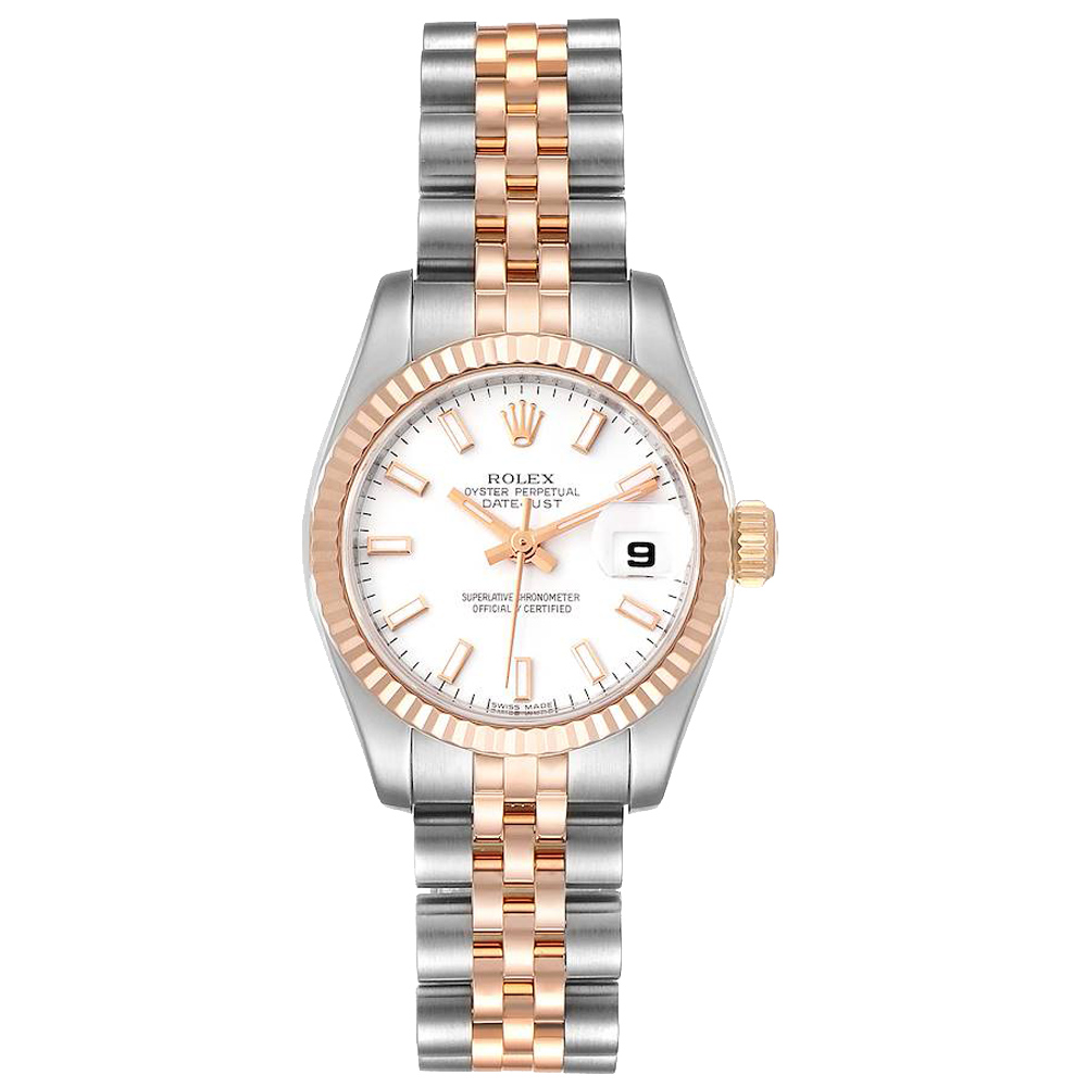 Rolex White 18K Rose Gold Stainless Steel Datejust 179171 Women's Wristwatch 26MM