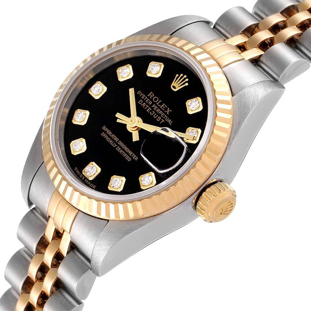 Rolex Black 18K Yellow Gold Diamond Stainless Steel Datejust 79173 Women's Wristwatch
Rolex Black 18K Yellow Gold Diamond Stainless Steel Datejust 79173 Women's Wristwatch