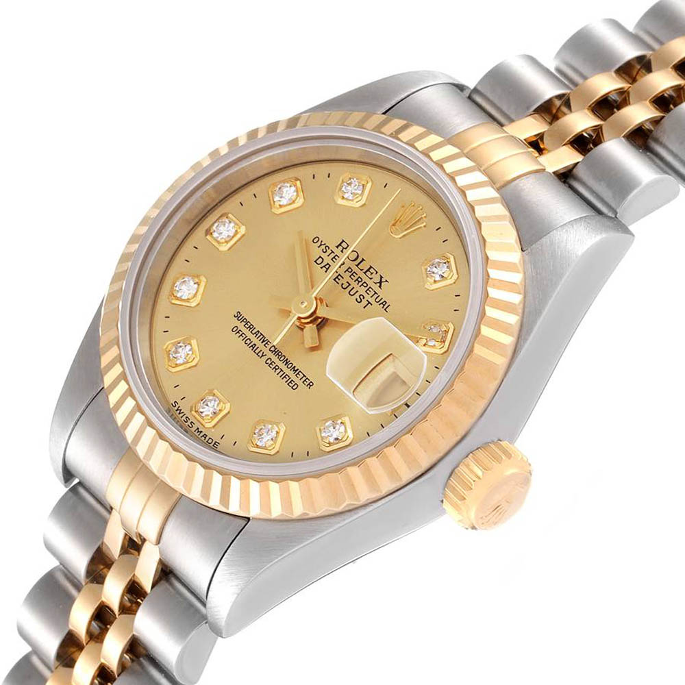 Rolex Champagne 18K Yellow Gold, Stainless Steel, Diamond Datejust 69173 Women's Wristwatch
Rolex Champagne 18K Yellow Gold, Stainless Steel, Diamond Datejust 69173 Women's Wristwatch
