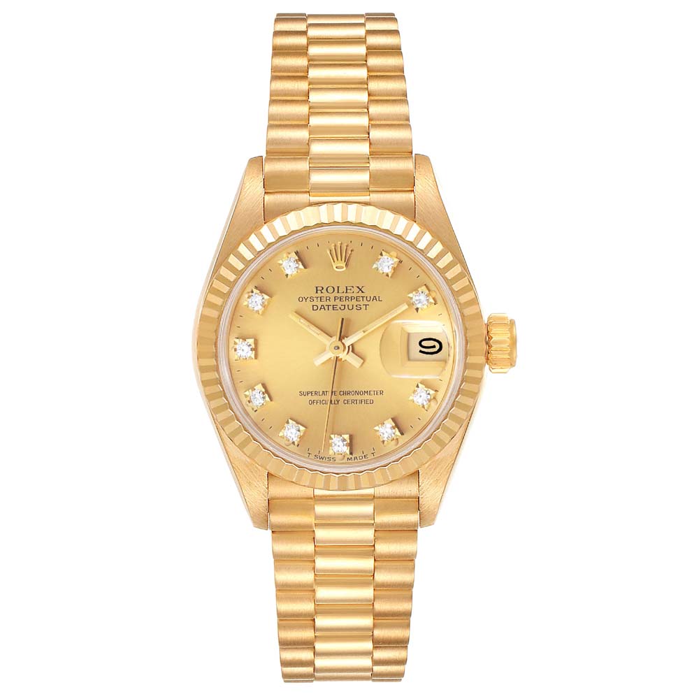 Rolex Champagne Diamonds 18K Yellow Gold President Datejust 69178 Women's Wristwatch 26 MM1