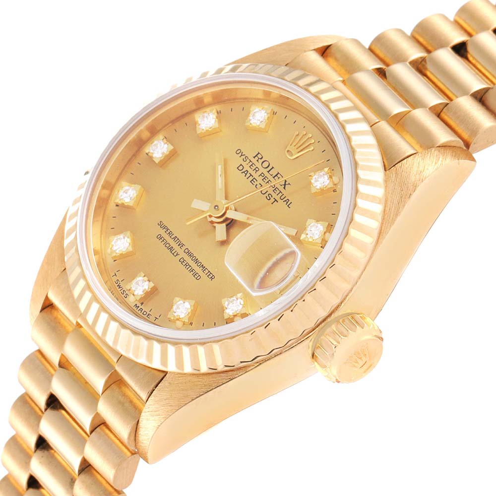 Rolex Champagne Diamonds 18K Yellow Gold President Datejust 69178 Women's Wristwatch 26 MM