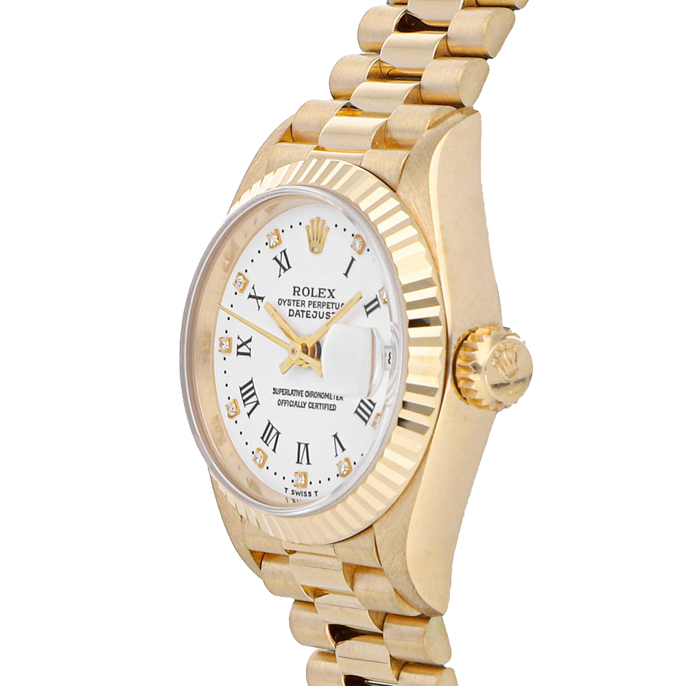Rolex White Diamonds 18K Yellow Gold Datejust 69178 Women's Wristwatch 26 MM
Rolex White Diamonds 18K Yellow Gold Datejust 69178 Women's Wristwatch 26 MM
