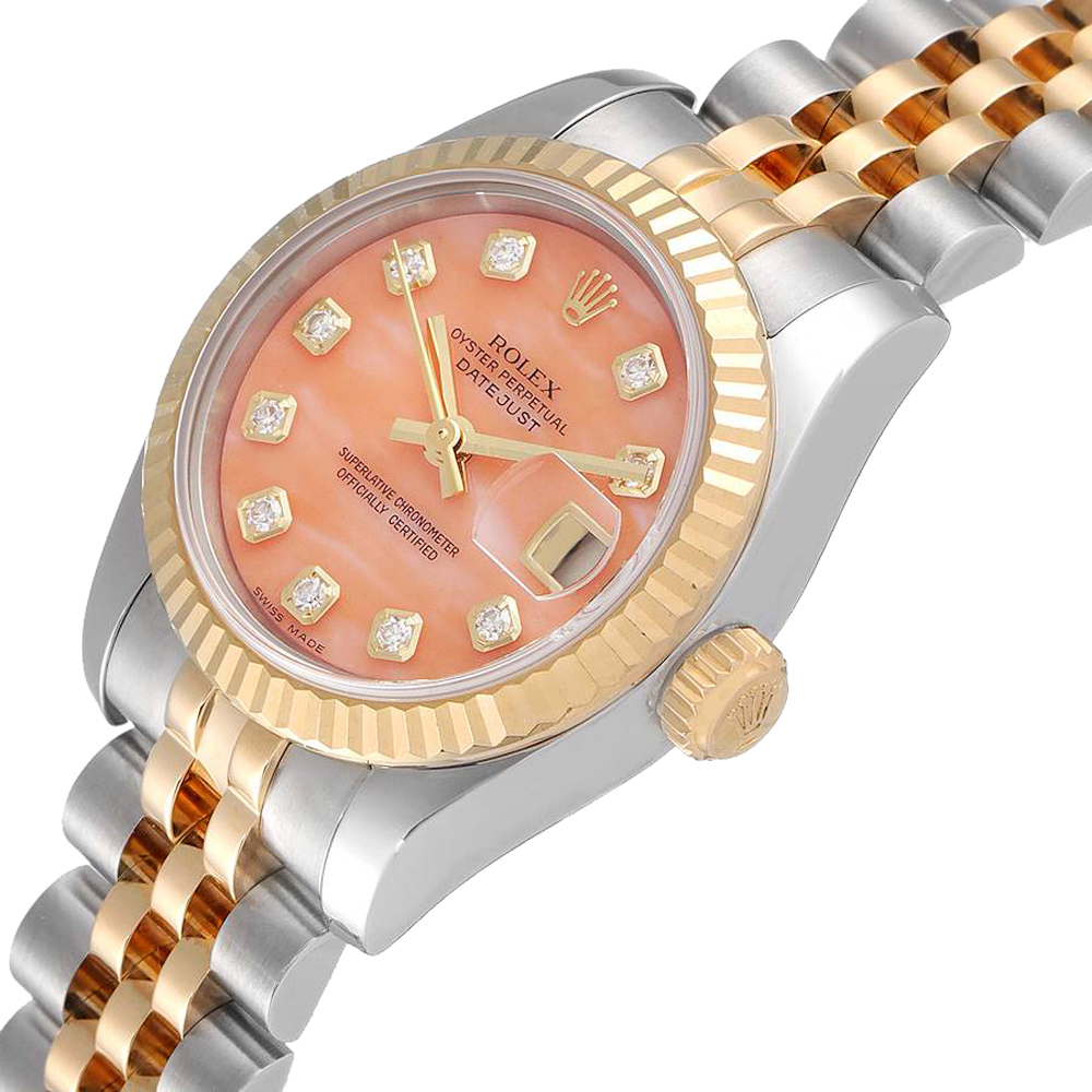 Rolex Pink Coral 18K Yellow Gold Diamond Stainless Steel Datejust 179173 Women's Wristwatch
Rolex Pink Coral 18K Yellow Gold Diamond Stainless Steel Datejust 179173 Women's Wristwatch