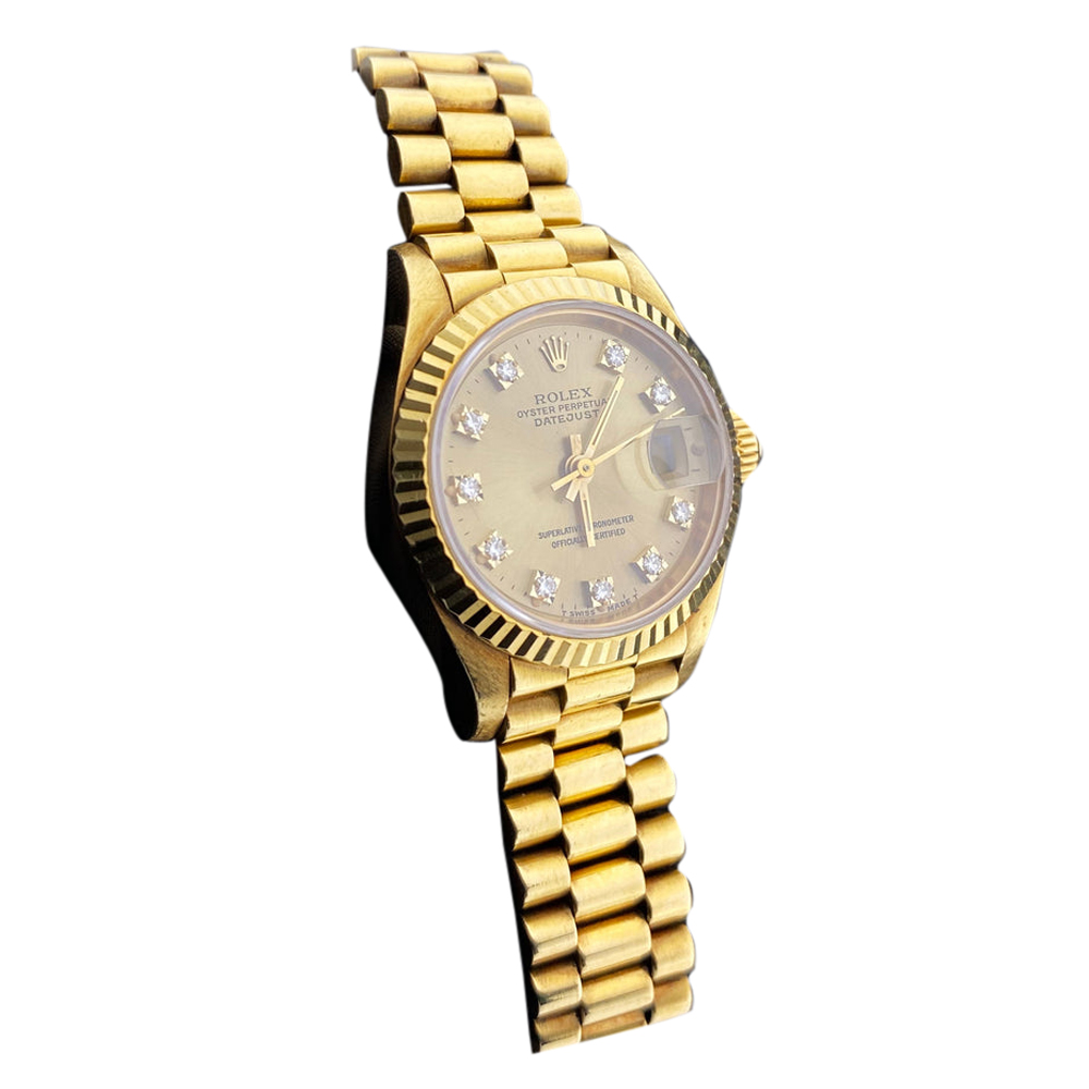 Rolex Champagne Diamonds 18K Yellow Gold Datejust 69178 Automatic Women's Wristwatch 26 MM
Rolex Champagne Diamonds 18K Yellow Gold Datejust 69178 Automatic Women's Wristwatch 26 MM