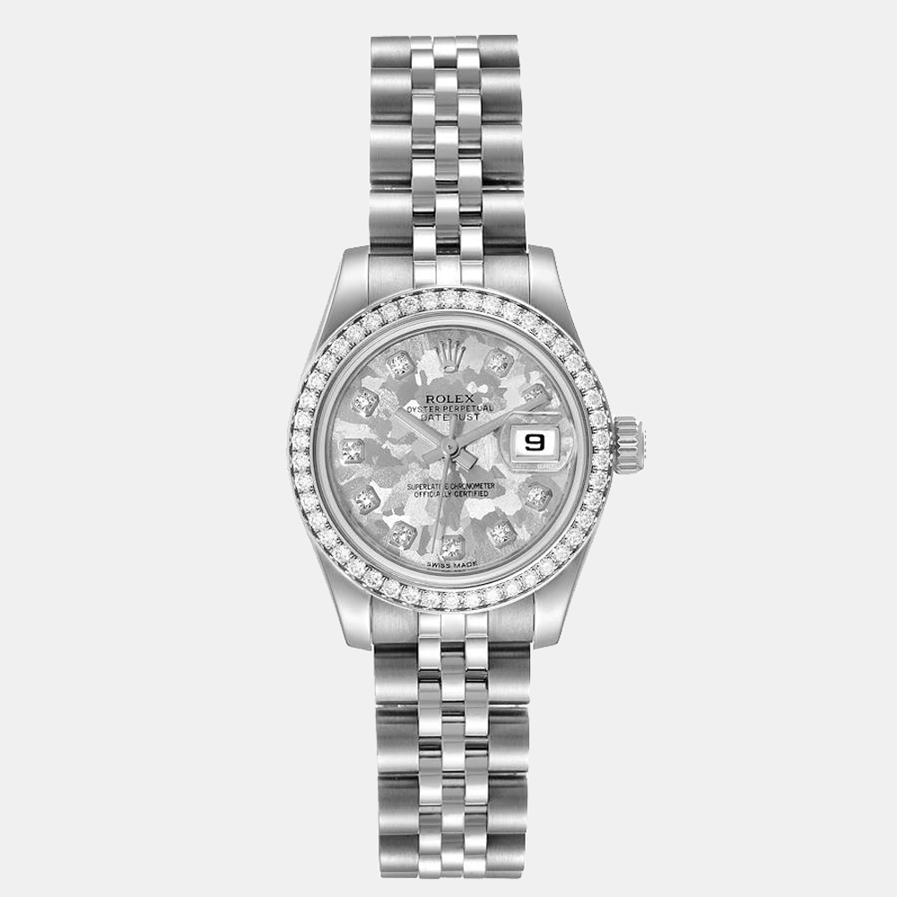 Rolex Silver Diamonds 18K White Gold And Stainless Steel Datejust 179384 Women's Wristwatch 26 Mm
