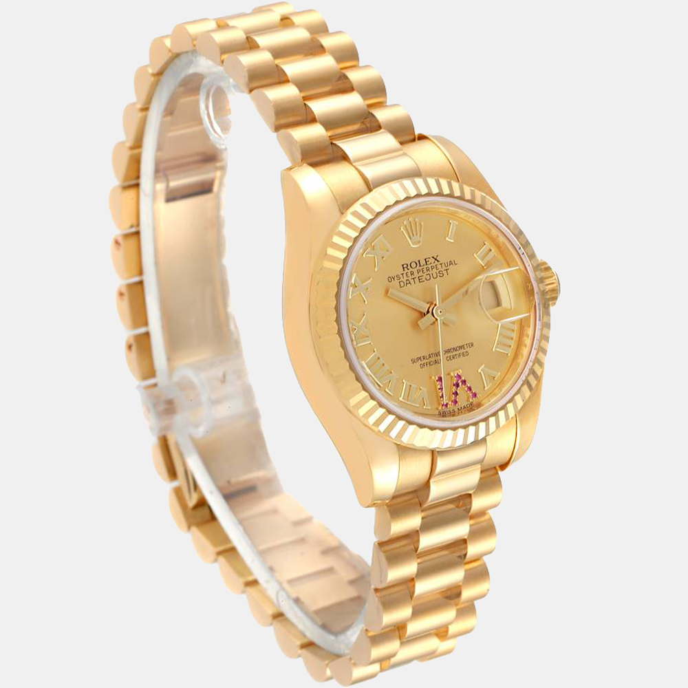 Rolex Champagne 18K Yellow Gold President Datejust 179178 Women's Wristwatch 26 Mm