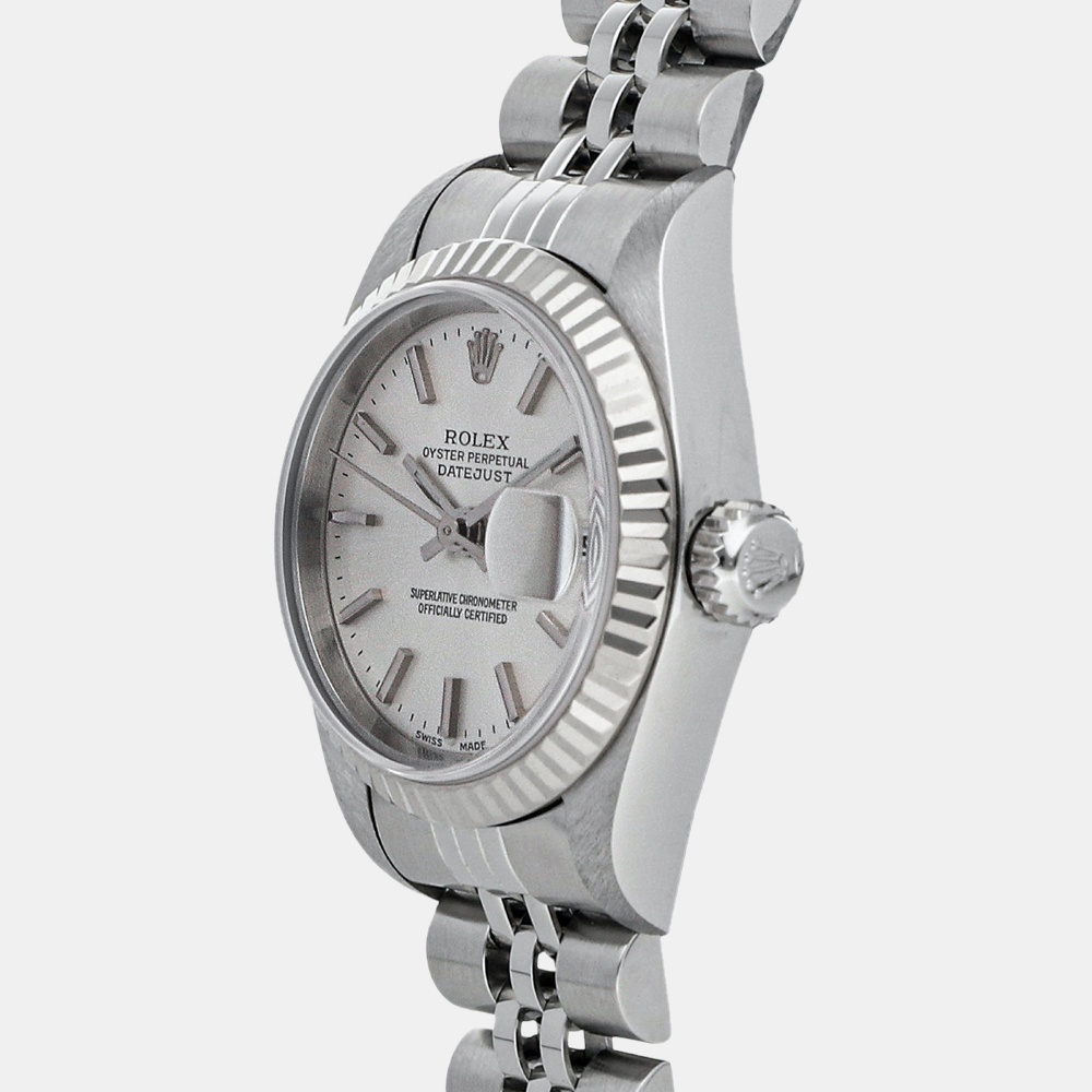 Rolex Silver 18K White Gold And Stainless Steel Datejust 79174 Women's Wristwatch 26 MM
Rolex Silver 18K White Gold And Stainless Steel Datejust 79174 Women's Wristwatch 26 MM