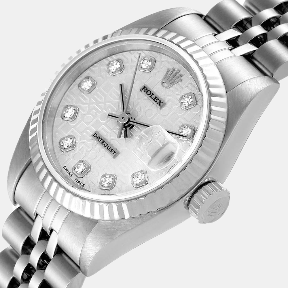 Rolex Silver 18K White Gold And Stainless Steel Datejust 79174 Women's Wristwatch 26 mm
Rolex Silver 18K White Gold And Stainless Steel Datejust 79174 Women's Wristwatch 26 mm