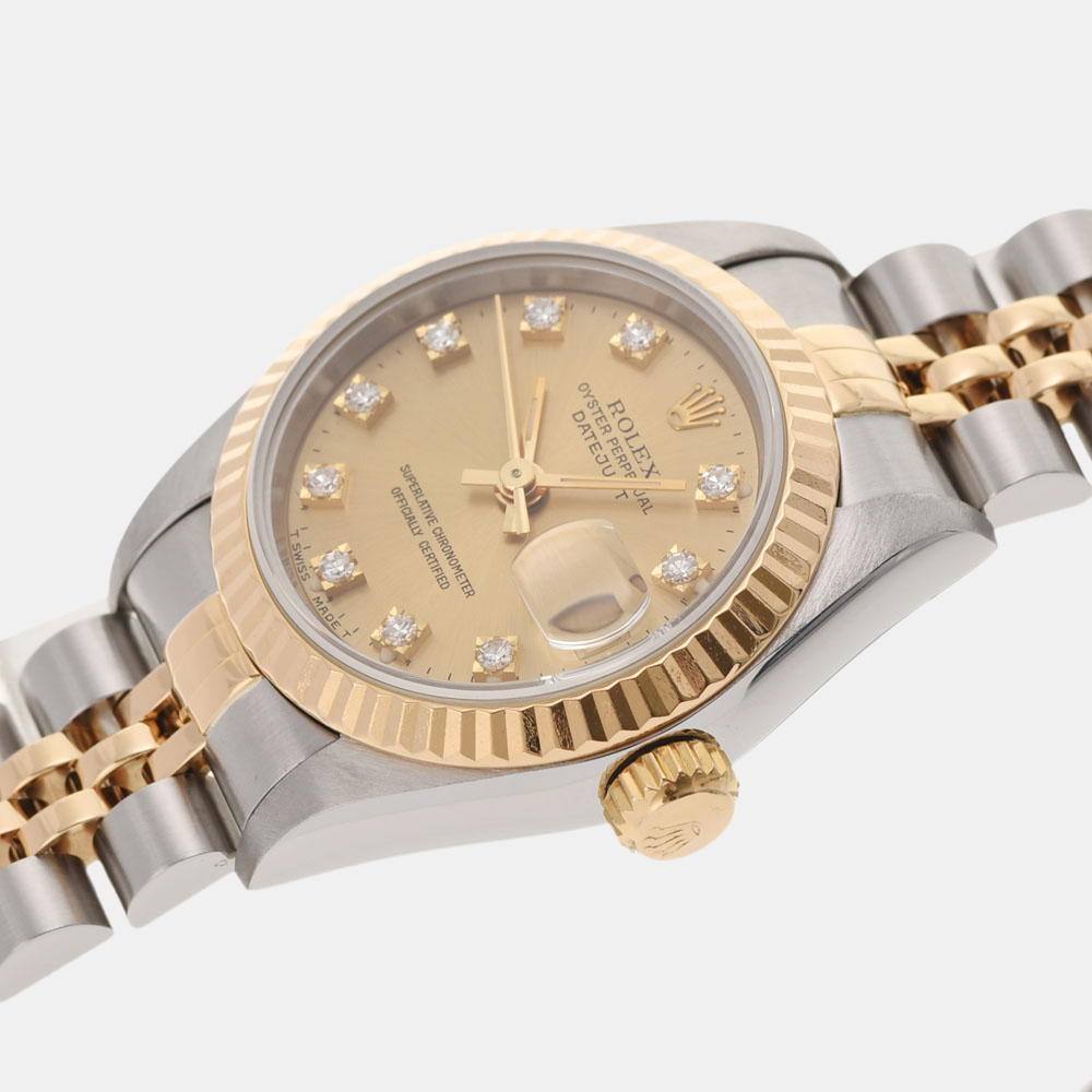 Rolex Champagne Diamonds 18K Yellow Gold And Stainless Steel Datejust 69173 Women's Wristwatch 26 mm
Rolex Champagne Diamonds 18K Yellow Gold And Stainless Steel Datejust 69173 Women's Wristwatch 26 mm