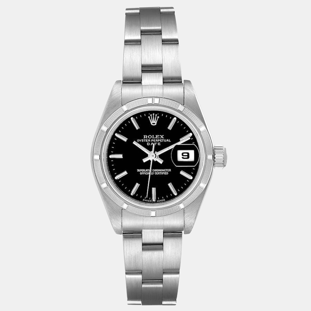 Rolex Black Stainless Steel Oyster Perpetual Date 79190 Women's Wristwatch 25 Mm