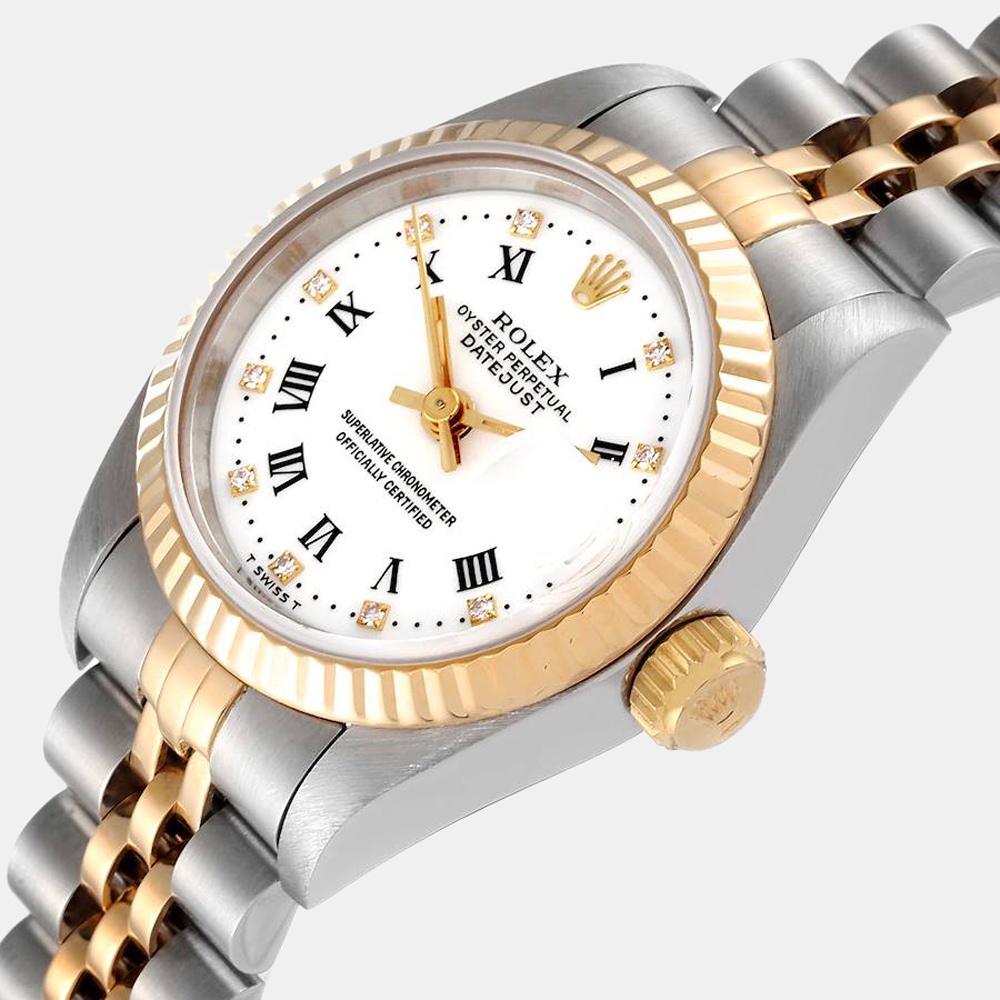Rolex White 18K Yellow Gold And Stainless Steel Datejust 69173 Women's Wristwatch 26 mm
Rolex White 18K Yellow Gold And Stainless Steel Datejust 69173 Women's Wristwatch 26 mm