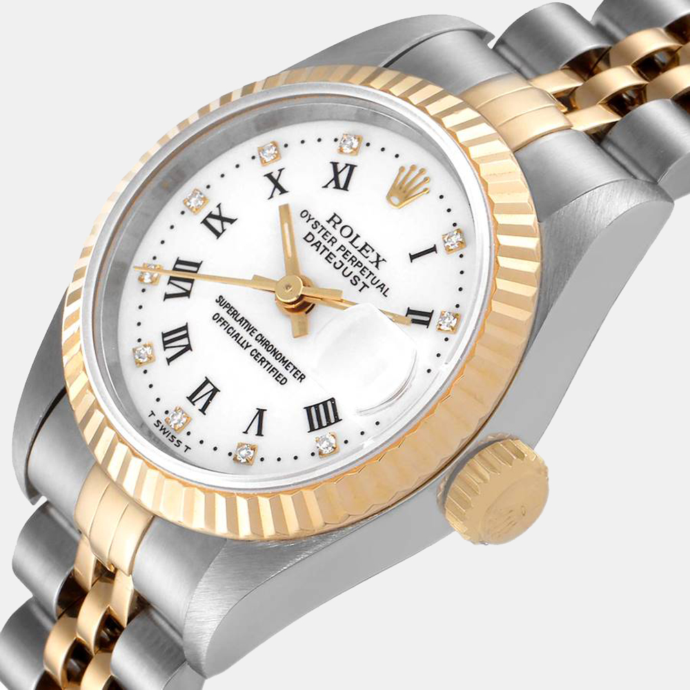 Rolex White 18K Yellow Gold And Stainless Steel Datejust 69173 Women's Wristwatch 26 mm
Rolex White 18K Yellow Gold And Stainless Steel Datejust 69173 Women's Wristwatch 26 mm