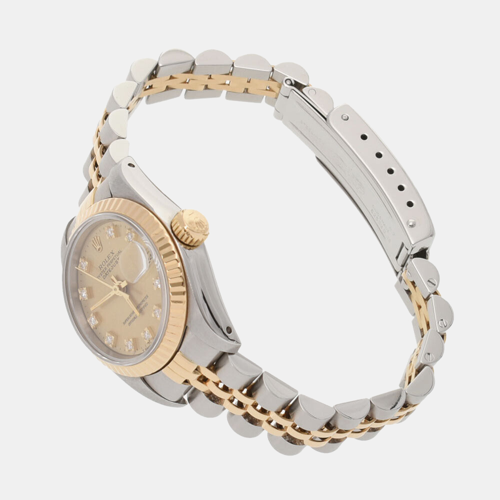 Rolex Champagne Diamonds 18K Yellow Gold And Stainless Steel Datejust 69173 Women's Wristwatch 26 mm
Rolex Champagne Diamonds 18K Yellow Gold And Stainless Steel Datejust 69173 Women's Wristwatch 26 mm
