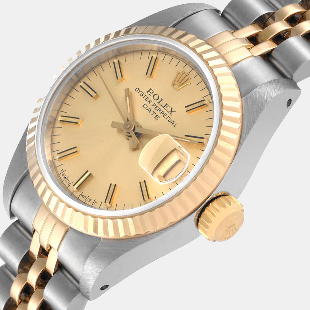 Rolex Champagne 18k Yellow Gold And Stainless Steel Datejust 69173 Automatic Women's Wristwatch 26 mm
Rolex Champagne 18k Yellow Gold And Stainless Steel Datejust 69173 Automatic Women's Wristwatch 26 mm
