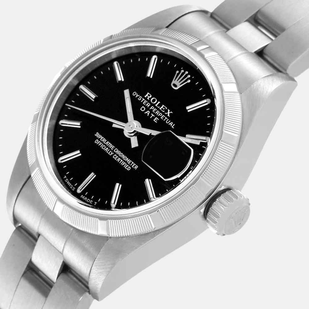 Rolex Black Stainless Steel Oyster Perpertual Date 69190 Women's Wristwatch 26 mm
Rolex Black Stainless Steel Oyster Perpertual Date 69190 Women's Wristwatch 26 mm