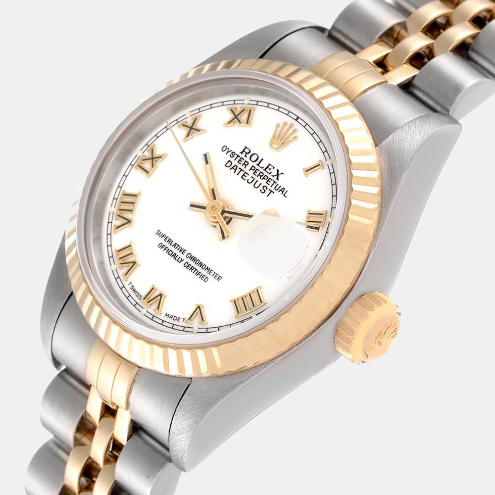 Rolex White 18K Yellow Gold And Stainless Steel Datejust 69173 Automatic Women's Wristwatch 26 mm
Rolex White 18K Yellow Gold And Stainless Steel Datejust 69173 Automatic Women's Wristwatch 26 mm