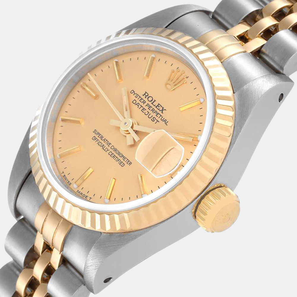 Rolex Champagne 18K Yellow Gold And Stainless Steel Datejust 69173 Women's Wristwatch 26 mm
Rolex Champagne 18K Yellow Gold And Stainless Steel Datejust 69173 Women's Wristwatch 26 mm