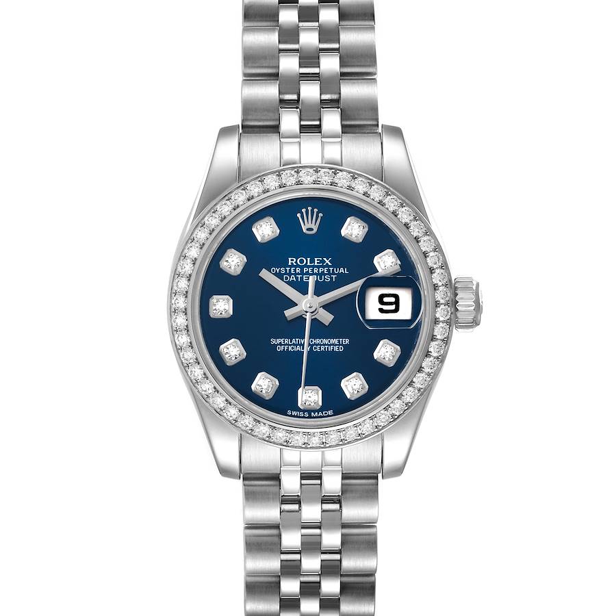 Rolex Blue Diamonds 18K White Gold And Stainless Steel Datejust 179384 Women's Wristwatch 26 Mm