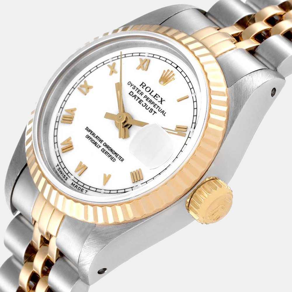 Rolex White 18k Yellow Gold And Stainless Steel Datejust 69173 Automatic Women's Wristwatch 26 mm
Rolex White 18k Yellow Gold And Stainless Steel Datejust 69173 Automatic Women's Wristwatch 26 mm