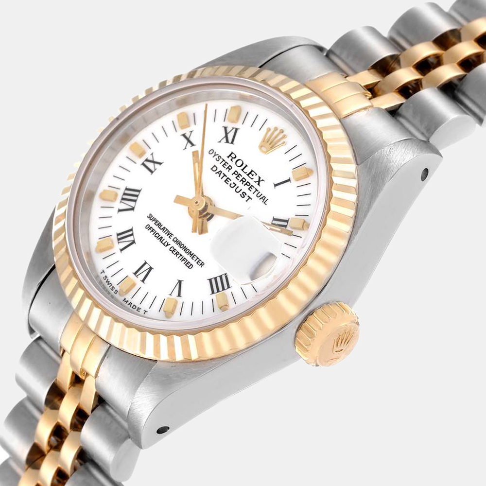 Rolex White 18k Yellow Gold And Stainless Steel Datejust 69173 Automatic Women's Wristwatch 26 mm
Rolex White 18k Yellow Gold And Stainless Steel Datejust 69173 Automatic Women's Wristwatch 26 mm