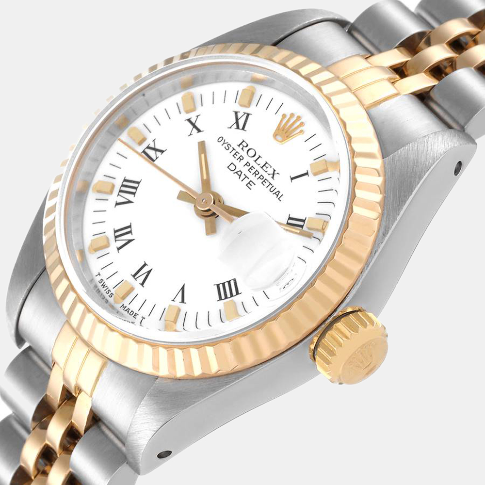 Rolex White 18k Yellow Gold And Stainless Steel Datejust 69173 Automatic Women's Wristwatch 26 mm
Rolex White 18k Yellow Gold And Stainless Steel Datejust 69173 Automatic Women's Wristwatch 26 mm