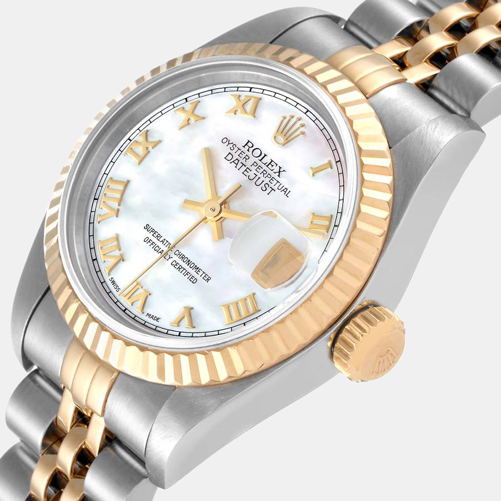Rolex Mother Of Pearl 18k Yellow Gold And Stainless Steel Datejust 69173 Automatic Women's Wristwatch 26 mm, White
Rolex Mother Of Pearl 18k Yellow Gold And Stainless Steel Datejust 69173 Automatic Women's Wristwatch 26 mm, White