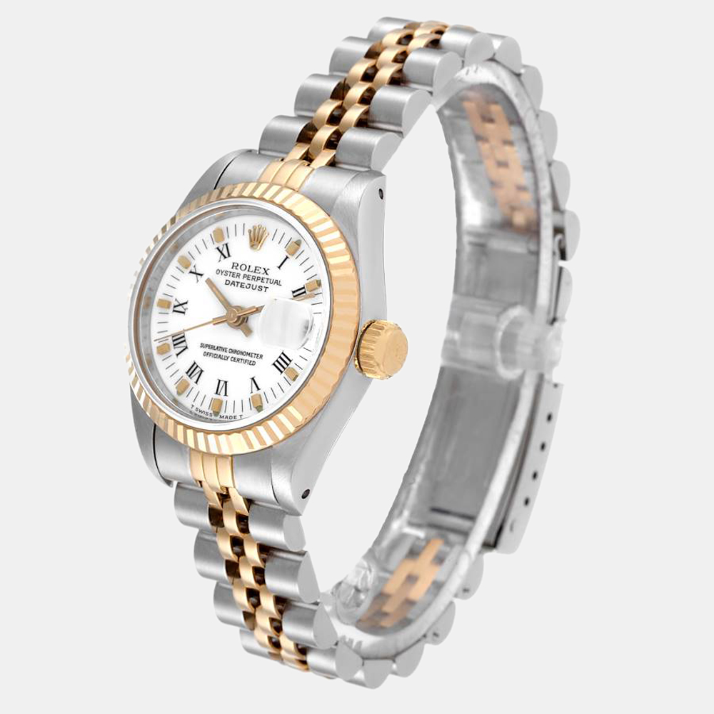 Rolex White 18k Yellow Gold And Stainless Steel Datejust 69173 Automatic Women's Wristwatch 26 mm
Rolex White 18k Yellow Gold And Stainless Steel Datejust 69173 Automatic Women's Wristwatch 26 mm