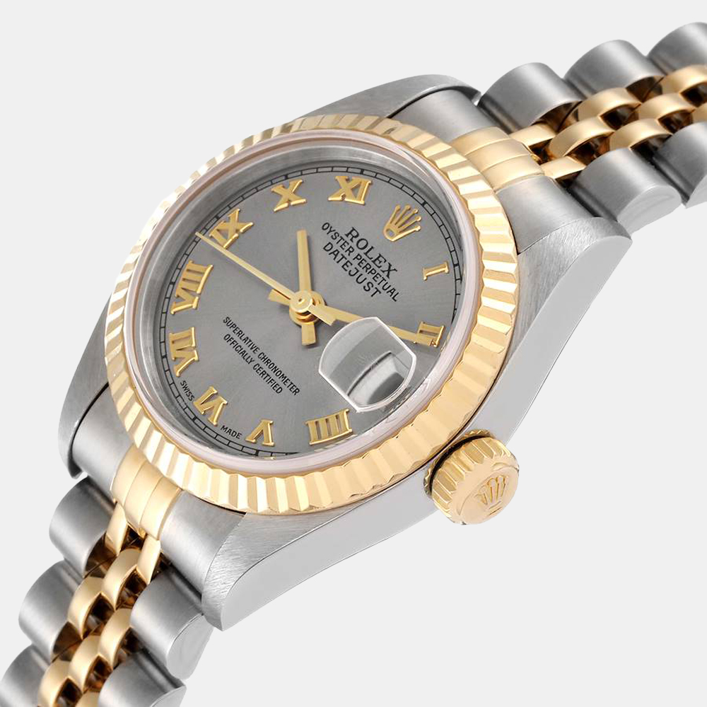 Rolex Grey 18k Yellow Gold And Stainless Steel Datejust 79173 Automatic Men's Wristwatch 26 mm
Rolex Grey 18k Yellow Gold And Stainless Steel Datejust 79173 Automatic Men's Wristwatch 26 mm