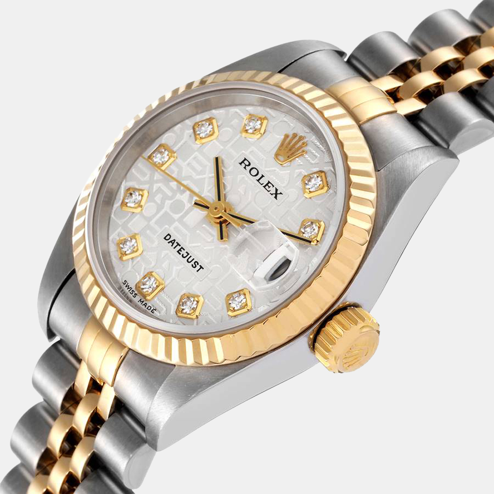 Rolex Silver Diamond 18k Yellow Gold And Stainless Steel Datejust 79173 Automatic Women's Wristwatch 26 mm
Rolex Silver Diamond 18k Yellow Gold And Stainless Steel Datejust 79173 Automatic Women's Wristwatch 26 mm