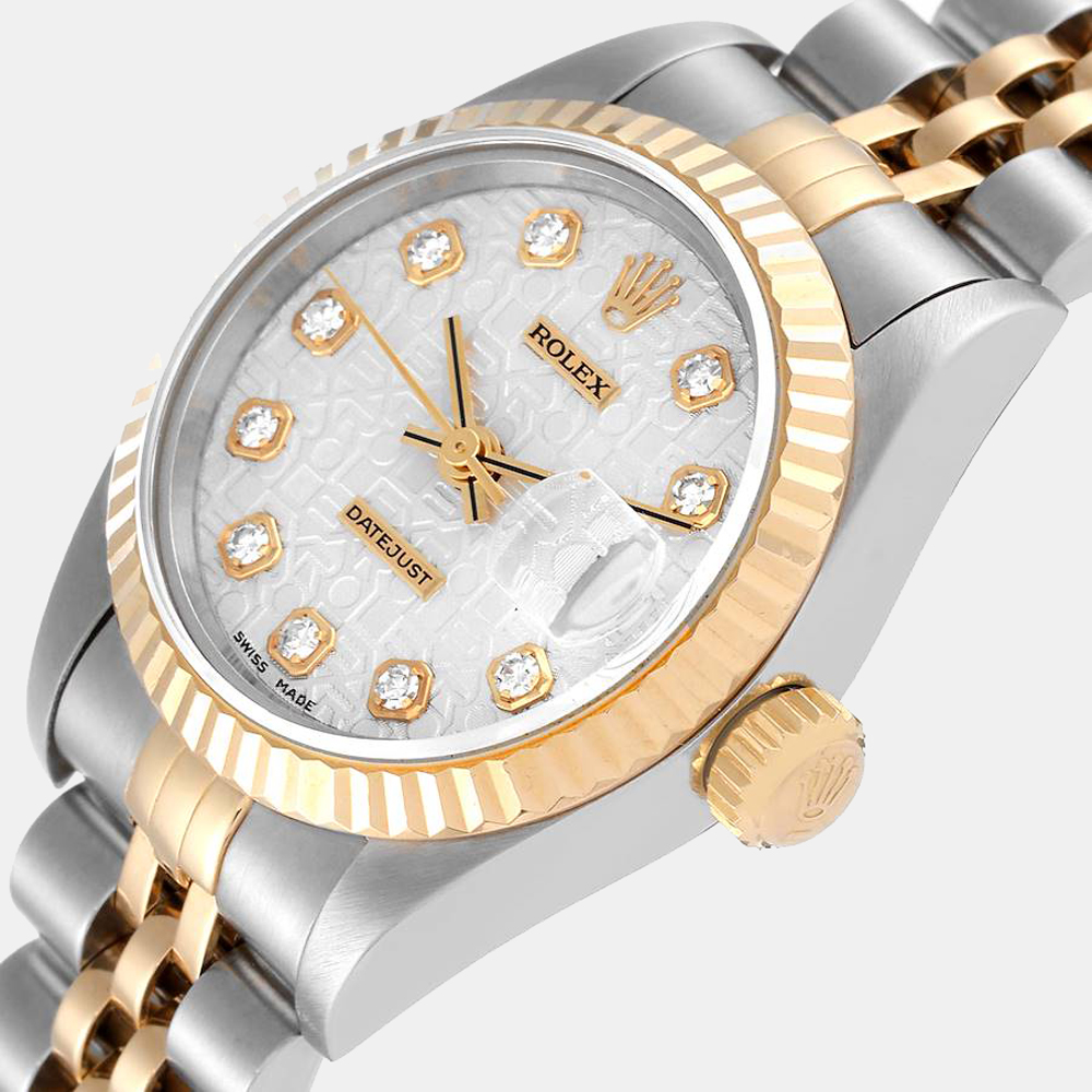 Rolex Silver Diamond 18k Yellow Gold And Stainless Steel Datejust 69173 Automatic Women's Wristwatch 26 mm
Rolex Silver Diamond 18k Yellow Gold And Stainless Steel Datejust 69173 Automatic Women's Wristwatch 26 mm