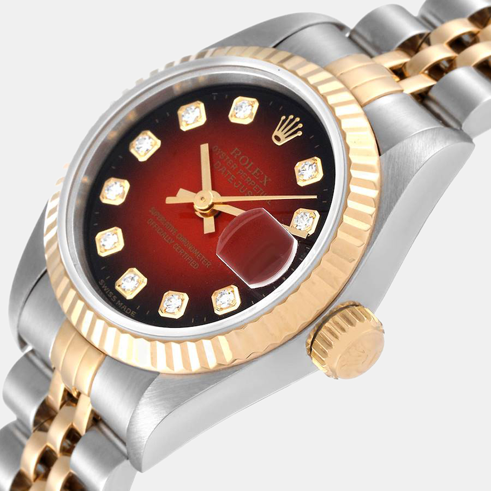 Rolex Red Diamond 18k Yellow Gold And Stainless Steel Datejust 69173 Automatic Women's Wristwatch 26 mm
Rolex Red Diamond 18k Yellow Gold And Stainless Steel Datejust 69173 Automatic Women's Wristwatch 26 mm