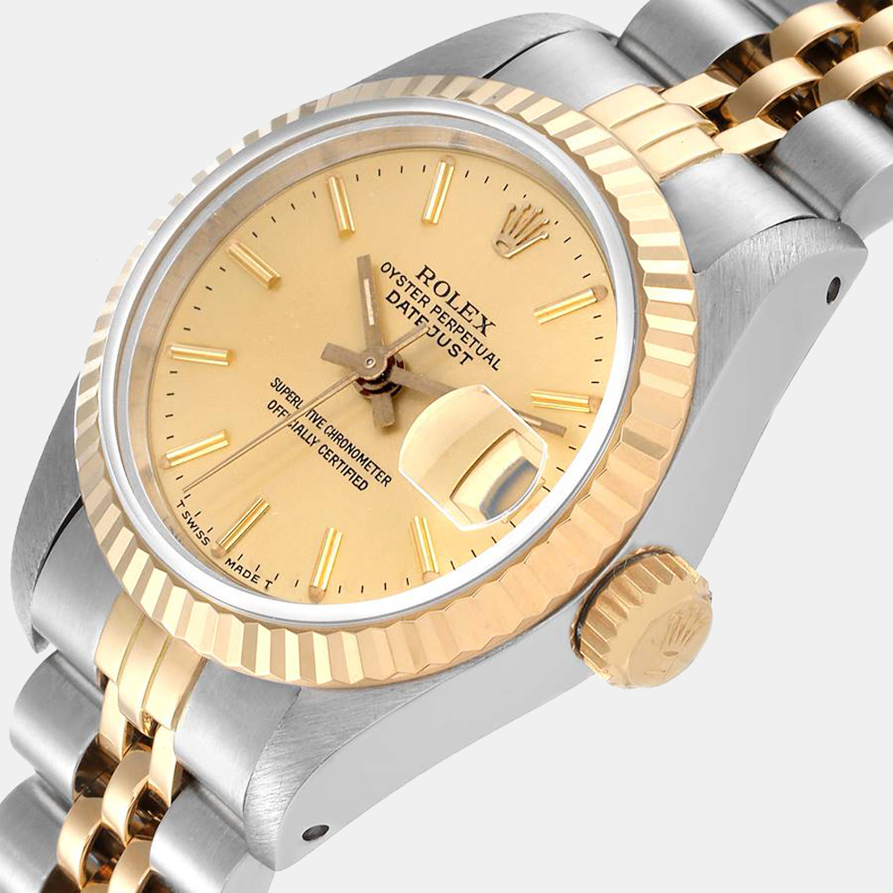 Rolex Champagne 18k Yellow Gold And Stainless Steel Datejust 69173 Automatic Women's Wristwatch 26 mm
Rolex Champagne 18k Yellow Gold And Stainless Steel Datejust 69173 Automatic Women's Wristwatch 26 mm
