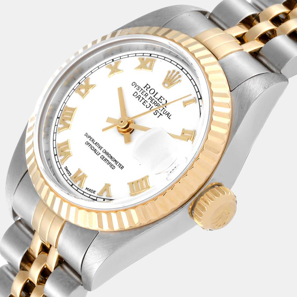 Rolex White 18k Yellow Gold And Stainless Steel Datejust 79173 Automatic Women's Wristwatch 26 mm
Rolex White 18k Yellow Gold And Stainless Steel Datejust 79173 Automatic Women's Wristwatch 26 mm