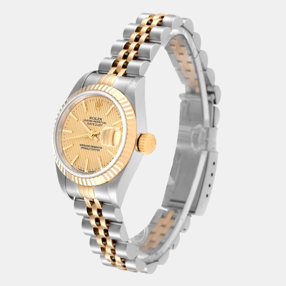 Rolex Champagne 18k Yellow Gold And Stainless Steel Datejust 79173 Automatic Women's Wristwatch 26 Mm