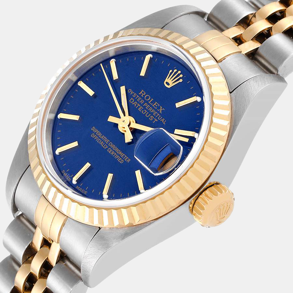 Rolex Blue 18k Yellow Gold And Stainless Steel Datejust 79173 Automatic Women's Wristwatch 26 mm
Rolex Blue 18k Yellow Gold And Stainless Steel Datejust 79173 Automatic Women's Wristwatch 26 mm
