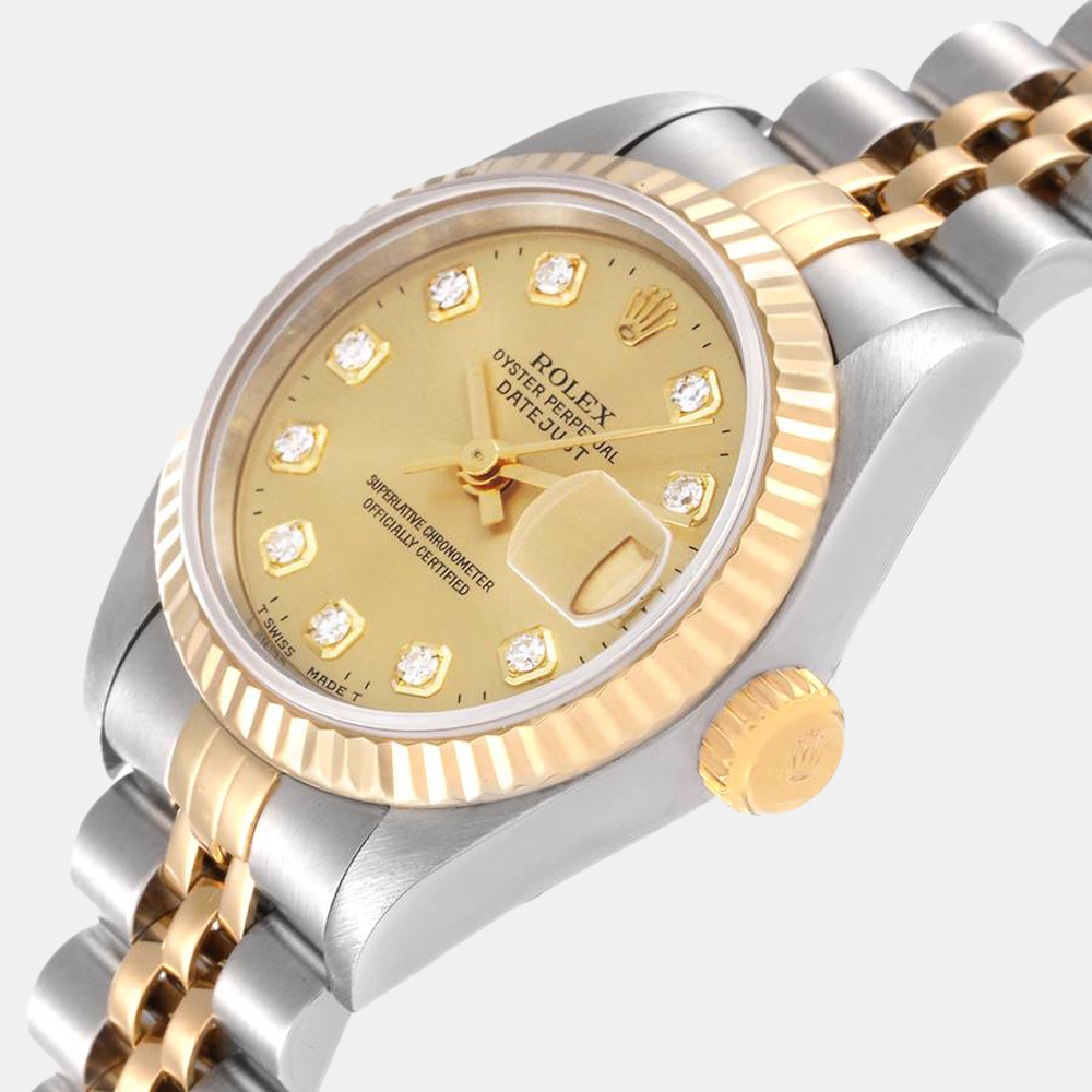 Rolex Champagne Diamond 18k Yellow Gold And Stainless Steel Datejust 69173 Automatic Women's Wristwatch 26 mm
Rolex Champagne Diamond 18k Yellow Gold And Stainless Steel Datejust 69173 Automatic Women's Wristwatch 26 mm