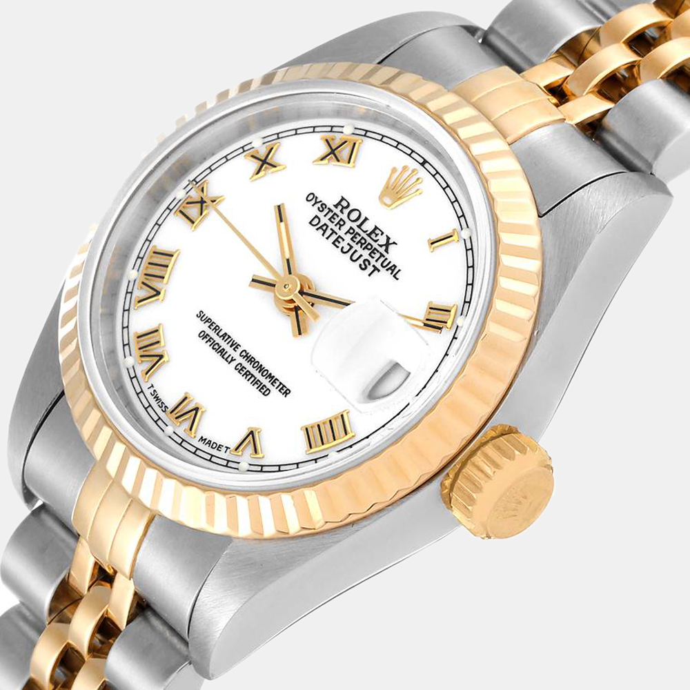 Rolex White 18k Yellow Gold And Stainless Steel Datejust 69173 Automatic Women's Wristwatch 26 mm
Rolex White 18k Yellow Gold And Stainless Steel Datejust 69173 Automatic Women's Wristwatch 26 mm
