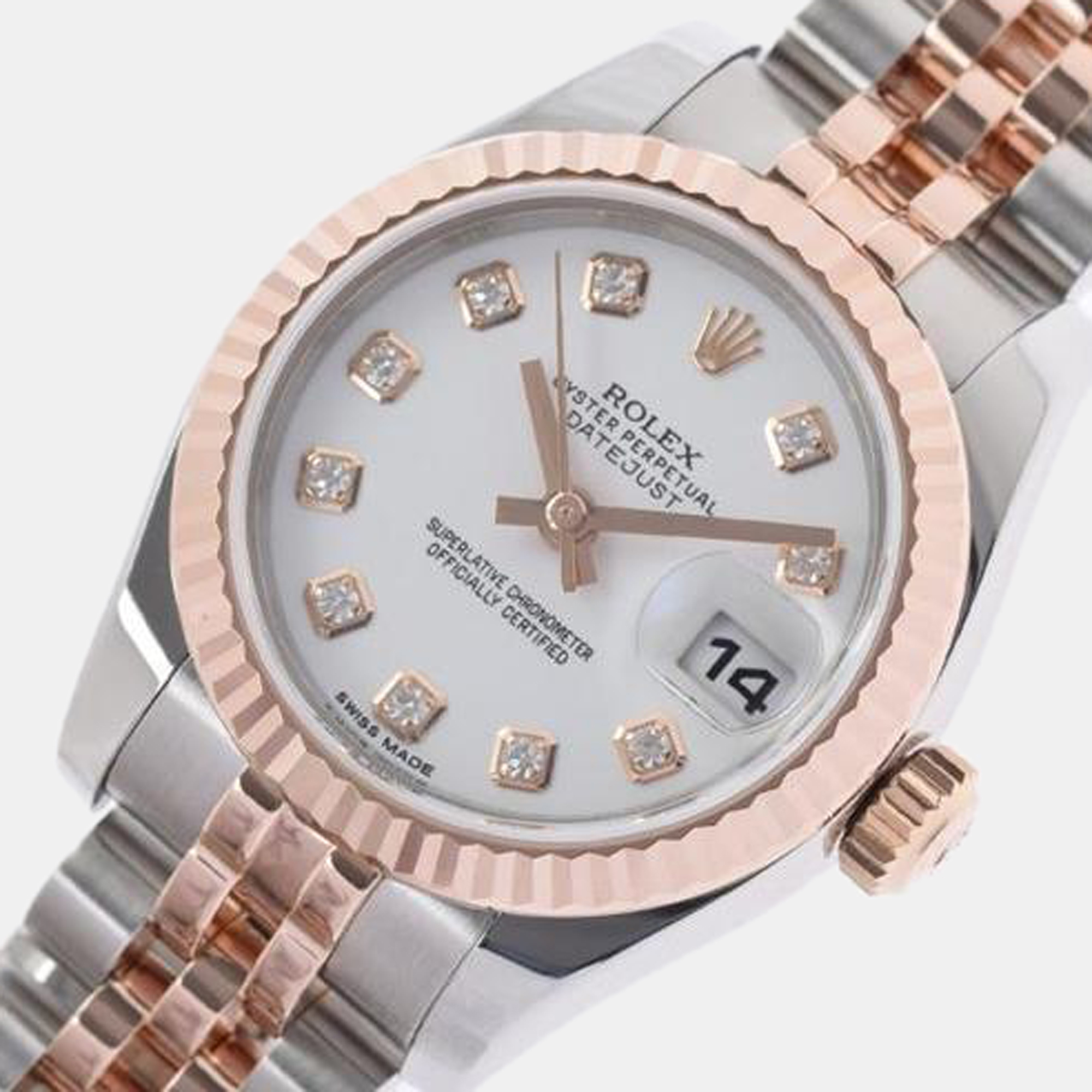 Rolex White Diamond 18k Rose Gold And Stainless Steel Datejust 179171G Automatic Women's Wristwatch 26 mm
Rolex White Diamond 18k Rose Gold And Stainless Steel Datejust 179171G Automatic Women's Wristwatch 26 mm
