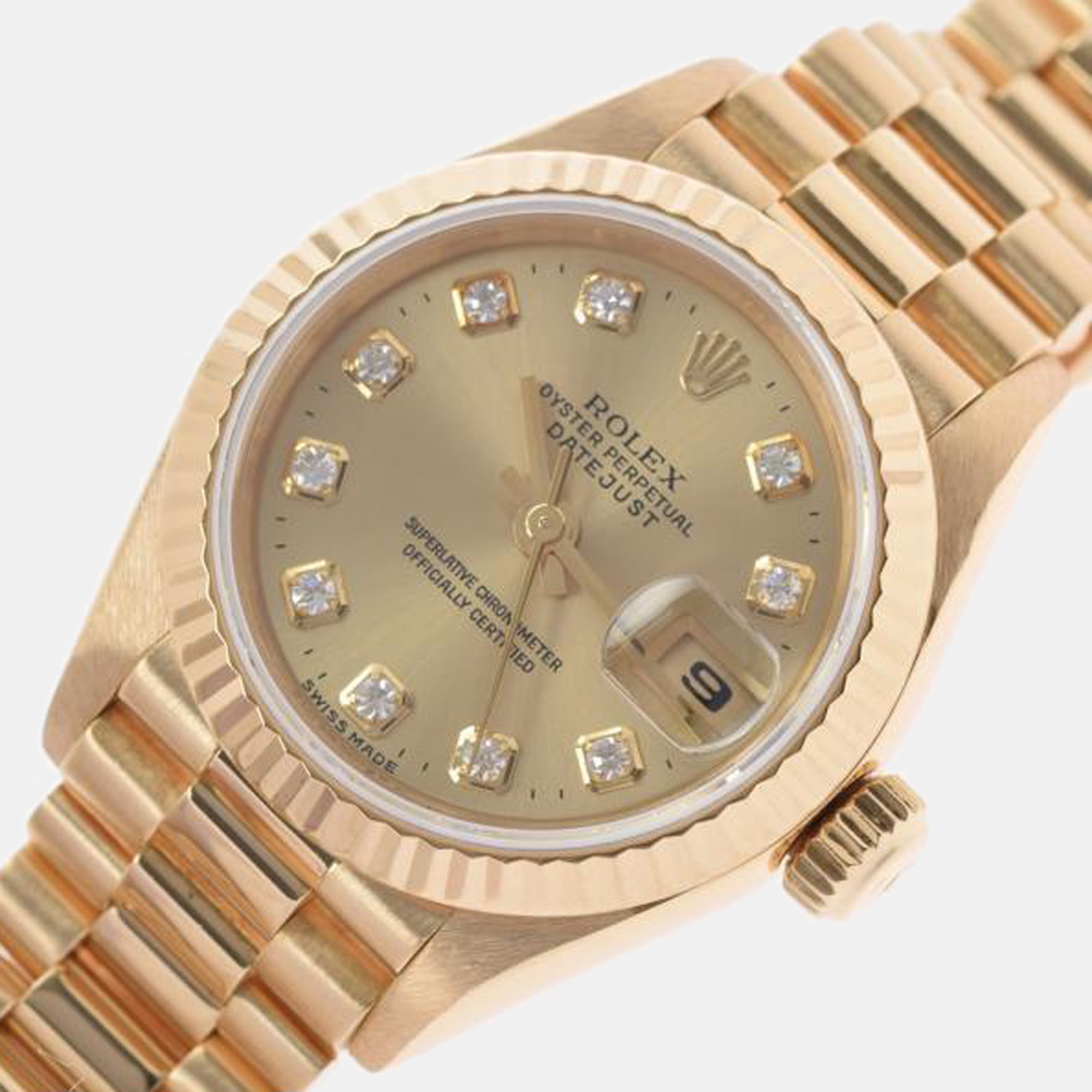 Rolex Champagne Diamond 18k Yellow Gold Datejust 69178G Automatic Women's Wristwatch 26 mm
Rolex Champagne Diamond 18k Yellow Gold Datejust 69178G Automatic Women's Wristwatch 26 mm