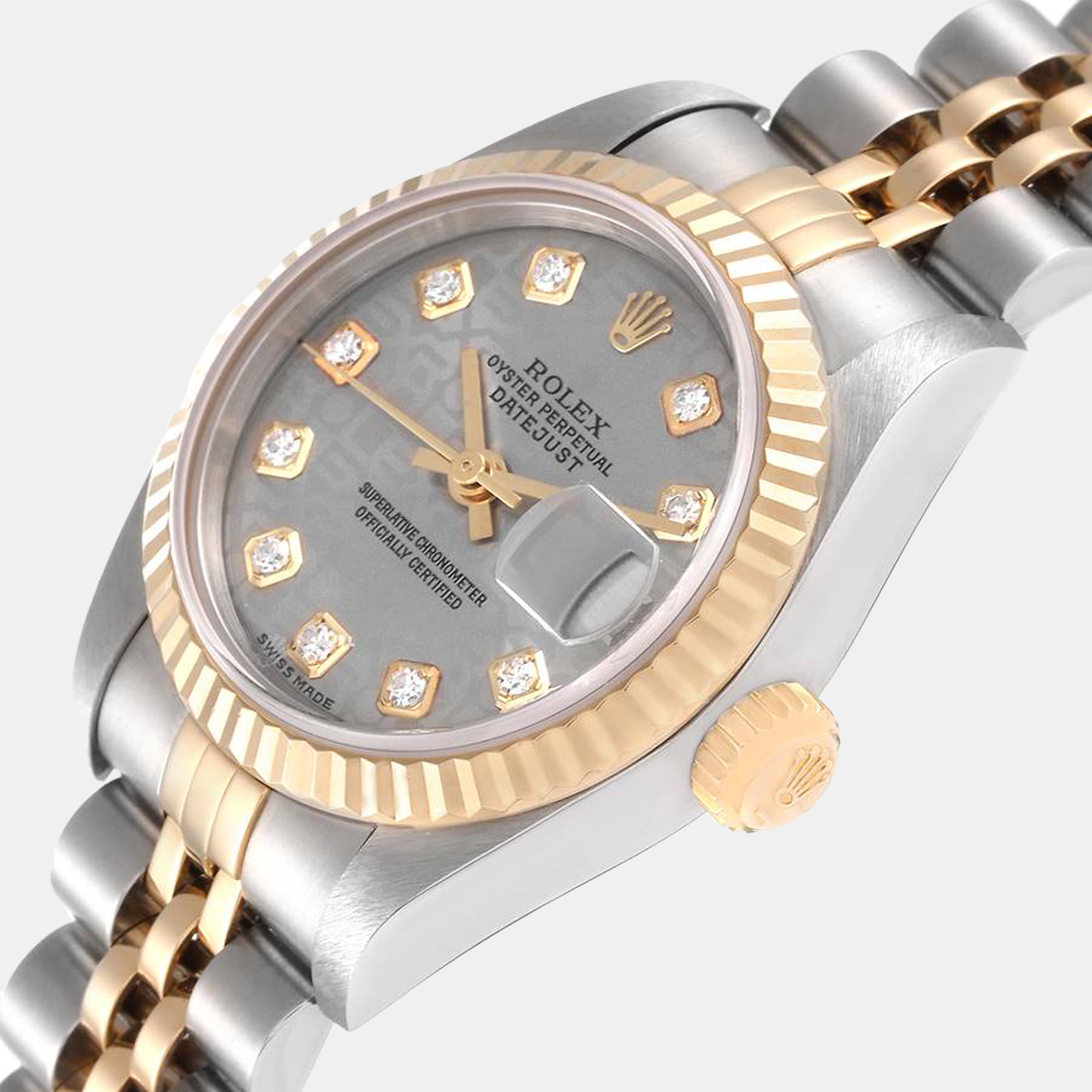 Rolex Grey Diamond 18k Yellow Gold And Stainless Steel Datejust 79173 Automatic Women's Wristwatch 26 mm
Rolex Grey Diamond 18k Yellow Gold And Stainless Steel Datejust 79173 Automatic Women's Wristwatch 26 mm