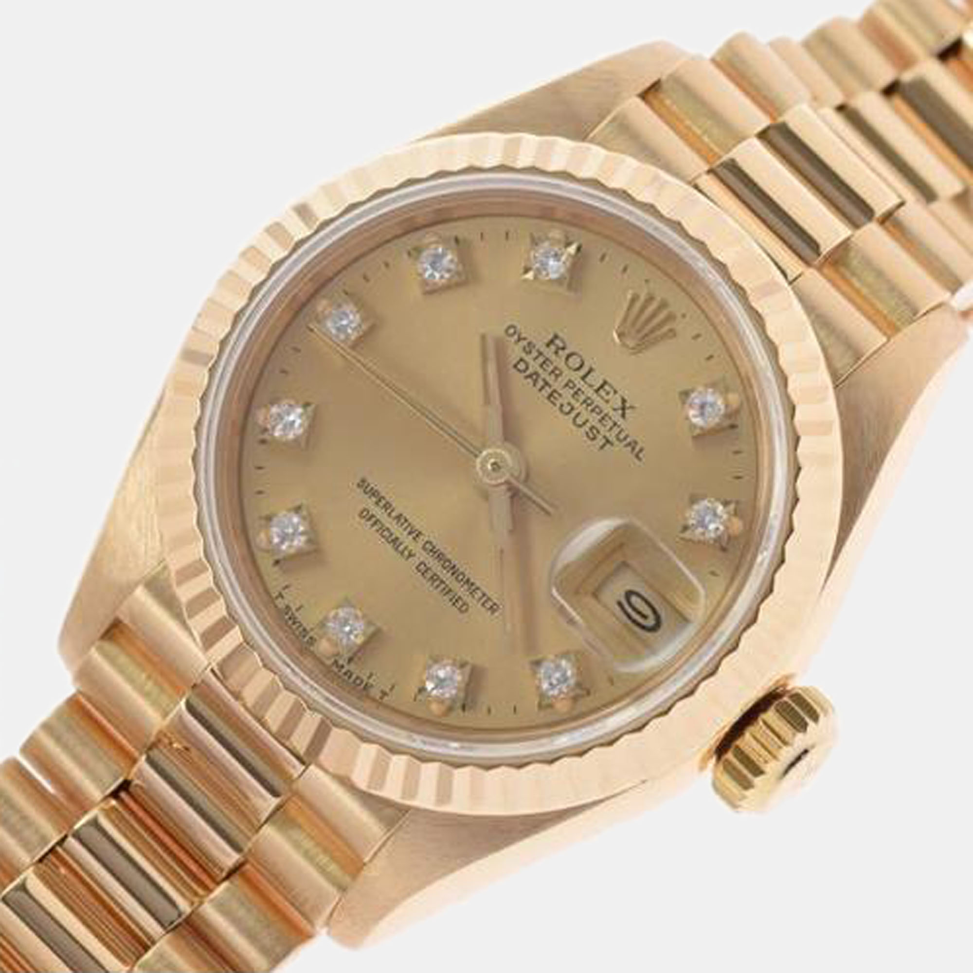 Rolex Champagne Diamond 18k Yellow Gold Datejust 69178 Automatic Women's Wristwatch 26 mm
Rolex Champagne Diamond 18k Yellow Gold Datejust 69178 Automatic Women's Wristwatch 26 mm