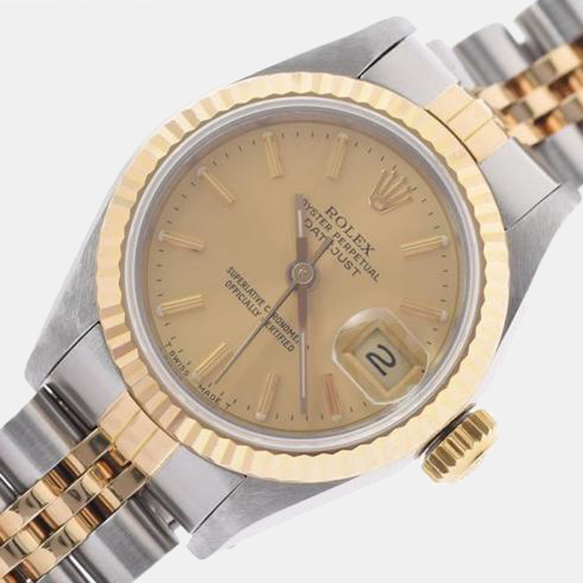 Rolex Champagne 18k Yellow Gold And Stainless Steel Datejust 69173 Automatic Women's Wristwatch 26 mm
Rolex Champagne 18k Yellow Gold And Stainless Steel Datejust 69173 Automatic Women's Wristwatch 26 mm