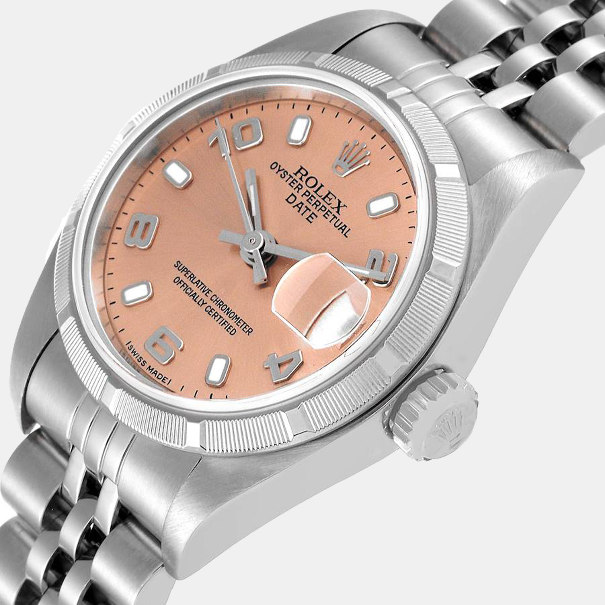 

Rolex Pink Stainless Steel Oyster Perpetual Date 79190 Women's Wristwatch 26 mm